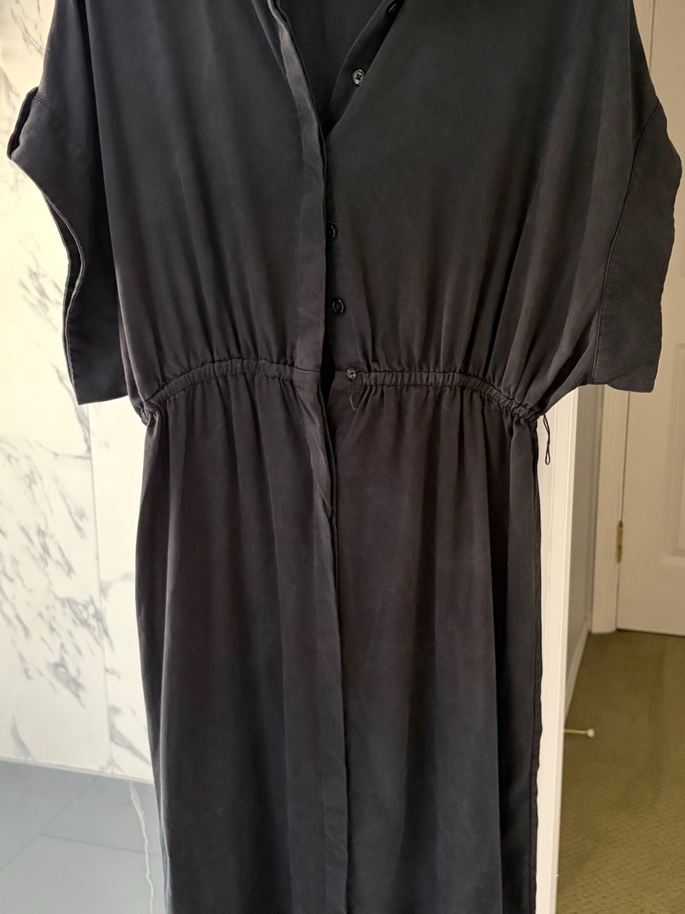 ICÔNE Simons P/S Black Lyocell Button-Front Midi Shirt Dress